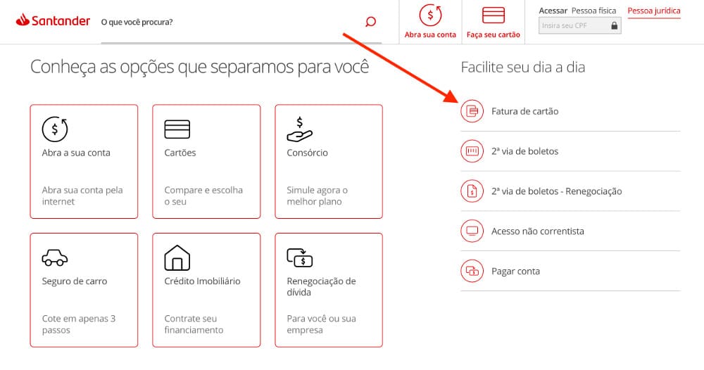 fatura cartão santander free para não correntista